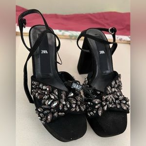 Zara velvet gem platform heels